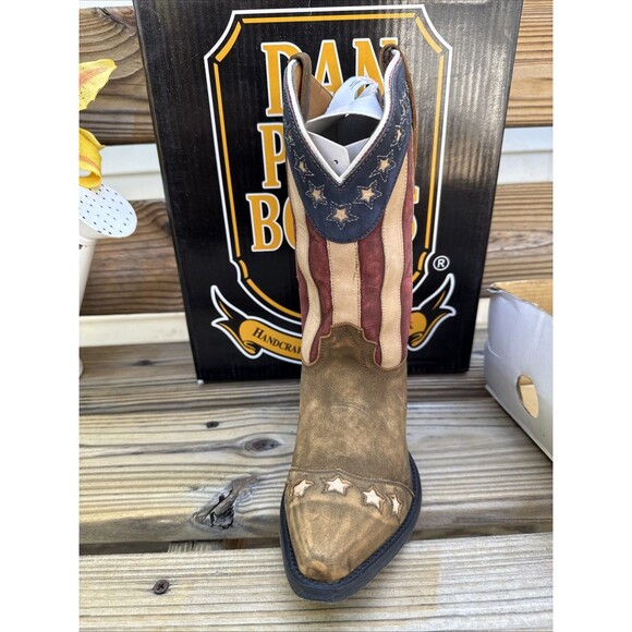 NEW Dan Post American Flag Western Leather Boots Snip Toe Boys 5.5 D Women 7 - Picture 4 of 7